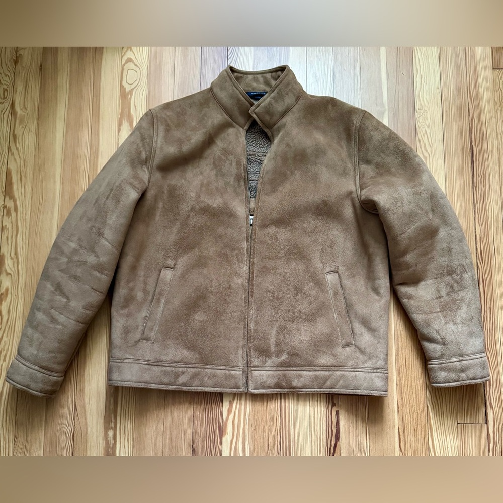 Lands' End Men's Brown Faux Suede Sherpa Lined Jacket Size L